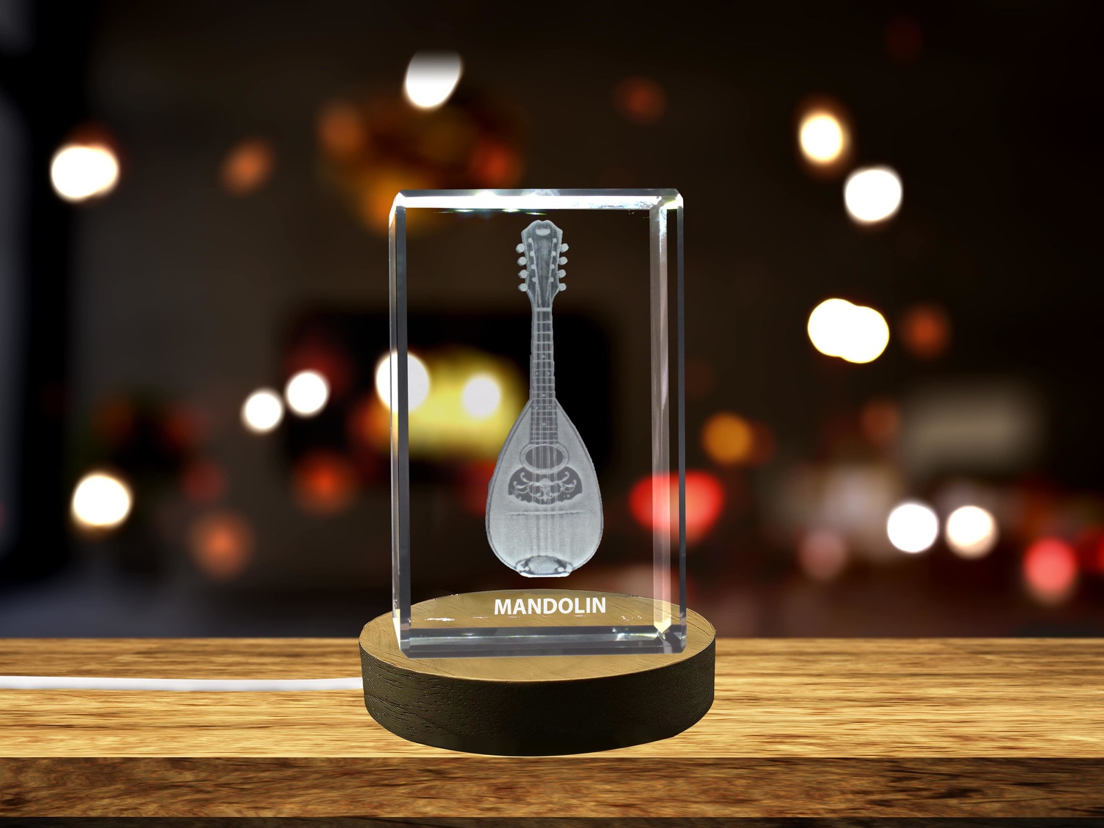 LED Base included | Mandolin 3D Engraved Crystal 3D Engraved Crystal Keepsake