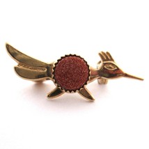 Gold Tone Roadrunner Bird Pin Small Copper Faux Druzy Quartz Southwest B... - €8,40 EUR