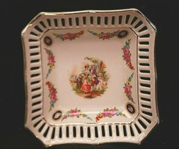 Old Vintage Victorian Courting Couple Germany Porcelain Trinket Tray w Flowers - £11.67 GBP