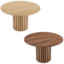 Mid-Century Modern 47” Round Dining Conference Table Oak Walnut Fluted Pedestal - £687.43 GBP