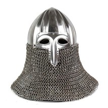 Medieval Full Face Mask Rus Helmet with chainmail riveted aventail prote... - $224.29