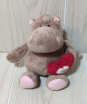 Nici Germany plush gray hippo pink ears feet holds red white pink heart - $24.74