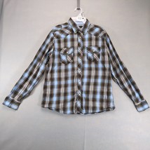 Carbon Blue Brown Plaid Cotton Button Up Shirt Men&#39;s L Long Slv Gorpcore... - $441.85 MXN