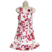 White House Black Market WHBM Sheath Dress Size 2 Red Pink White Floral Ruffles - £26.51 GBP