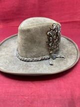 Leather Cowboy VTG United Hatters Cap &amp; Millinery Union Hat MEDIUM Feather - £38.07 GBP