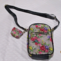 Betsey Johnson Gray &amp; Floral Small Crossbody Organizer W/Key Holder - £14.59 GBP