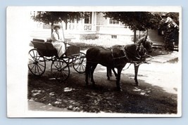 RPPC Horse and Buggy Driven By Woman in White Postcard M16 - $9.85