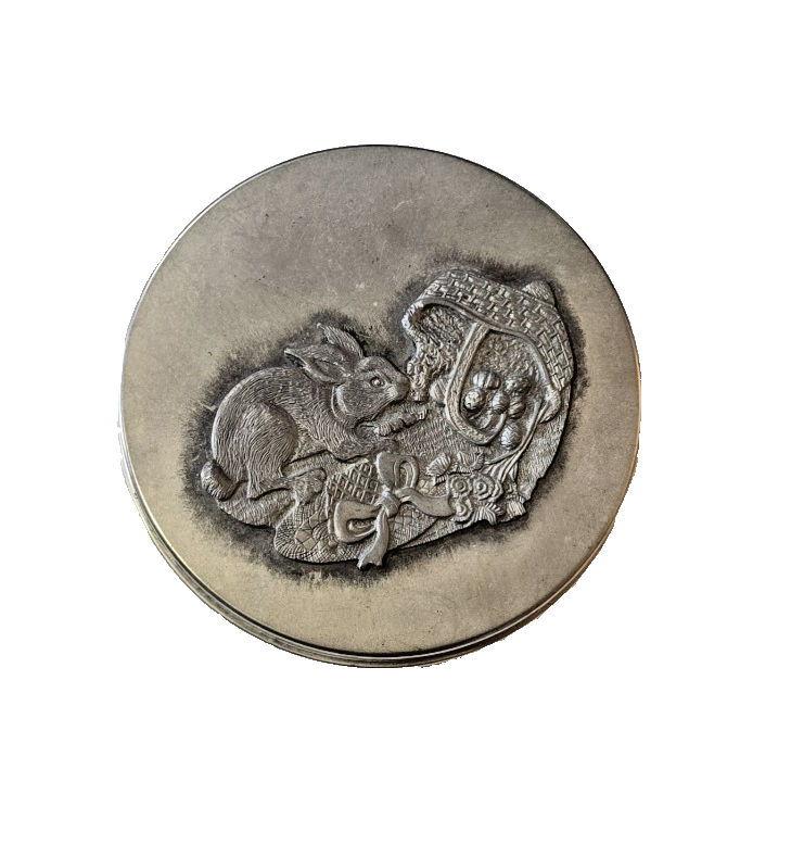 Vintage Decorative Cookie Tin Metal Pewter Bunny Rabbit 6” - $20.00