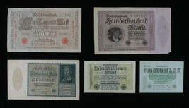 1910-1923 Germany 5-Notes German Empire &amp; Weimar Republic 1000-10 Million - $49.49