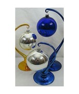 Vintage Glass Christmas Ornaments  Japan 4&quot; Blue Silver Colors Lot of 3 - £12.53 GBP