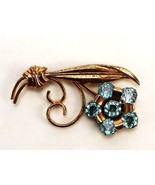 Gilded Sterling Flower Brooch Pin, Aqua Blue Stones, Vintage Vermeil, JW... - $29.35
