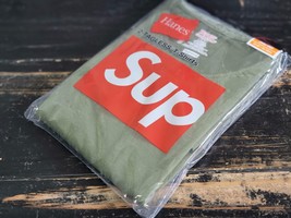 Supreme x Hanes 2 Tagless Army Military Green Box Logo T-Shirts Undershi... - £51.36 GBP