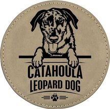 Catahoula Leopard Dog 4" Round Leather 6-Coaster Set with Holder-Tan / B... - $19.99