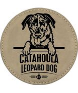 Catahoula Leopard Dog 4" Round Leather 6-Coaster Set with Holder-Tan / B... - $19.99