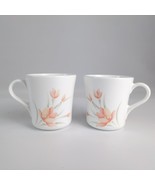 Vintage Set 2 Corning Corelle Peach Floral Flat Coffee Tea Cup Mugs c198... - $367.78 MXN