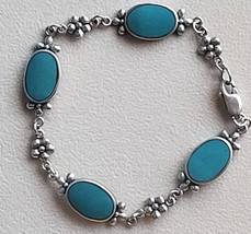 Vintage Sterling Silver Faux Turquoise Bracelet - Very Pretty! - £16.03 GBP