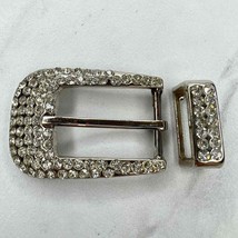 Rhinestone Bling Silver Tone Belt Buckle and Keeper - £5.53 GBP