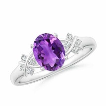 ANGARA Solitaire Oval Amethyst Criss Cross Ring with Diamonds in 14K Gold - £715.88 GBP