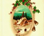 A Merry Christmas Winter Scene Water Wheel Holly UNP Embossed 1910s Post... - $3.91