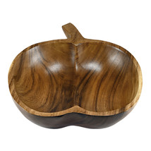 Eco-friendly Apple Shaped Natural Brown Rain Tree Wood Plate Bowl - £25.28 GBP