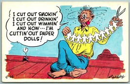 Quit Smokin &#39;Drinkin&#39; Wimmen Cuttin&#39; Carta Bambole Bob Petley Comic Postcard F15 - £5.58 GBP