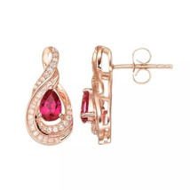 1.50CT Simulated Ruby &amp; Diamond Swirl Drop Stud Earrings 14K Rose Gold Plated - £53.30 GBP