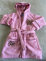 Nick &amp; Nora Girls Pink Brown Sock Monkeys Fleece Hooded Bath Robe 18 Months - £9.58 GBP