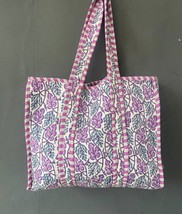 100% Pure Cotton Hand Block Floral Print Handmade Unique Tote Shopping Bag - £35.23 GBP