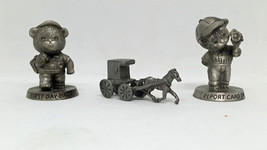  Avon Figurines Pewter Bears Miniatures x2 1983 and 1984 Buggy Marked Amis   - $29.00