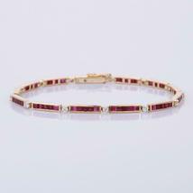 14K Yellow Gold Over Tennis Bracelet With Princess Ruby and Diamond 6.72Ct - £134.72 GBP