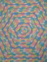 VTG Afghan Crochet Blanket Baby, Lap, Hexagon Pink Blue Yellow 30x35 Sparkle - £17.18 GBP