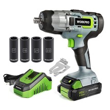 WORKPRO 20V Cordless Impact Wrench, 1/2-inch, 320 Ft Pounds Max Torque, 4Pcs Dri - $135.99