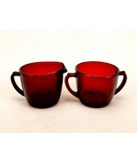 Anchor Hocking Vintage Royal Ruby Glass Creamer &amp; Open Sugar Set, Flat B... - $20.03 CAD