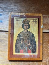 Vintage Small St. Katherine Decoupaged Wood Religious Wall Plaque – 4 an... - $11.29