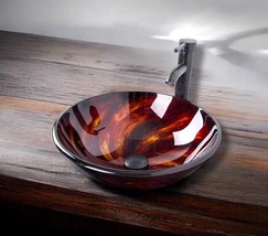 Brown Bronze  Glass 16&quot; Vessel Bowl Bathroom Sink ORB Faucet choice - $97.12+