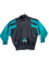 Vtg Adidas Equipment 1/4 Zip Retro Sweatshirt Black &amp; Green Size Lg Color Block - £62.26 GBP
