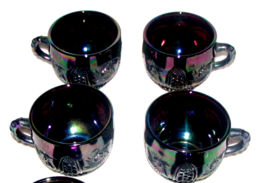 Vtg. L.E. Smith, Feather &amp; Hobstar Amethyst Carnival Glass Punch Bowl Cups, 4Set - £69.66 GBP