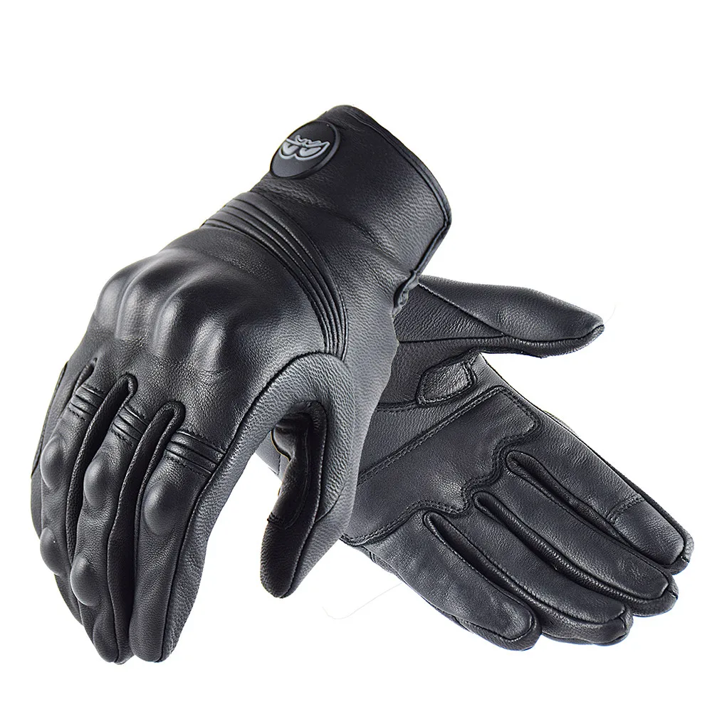 Retro Leather Black Motorcycle Gloves Men Summer Perforated Breathable Motocross - £22.25 GBP+