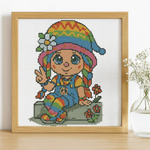 Rainbow Hippie Gnome Cross Stitch Pattern | Peace and Love Embroidery PD... - $4.99