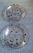 Set of 2 Clear Glass Italy Plates Gold Swirl &amp; Polka Dots Design 8 Inch Vintage? - £23.59 GBP