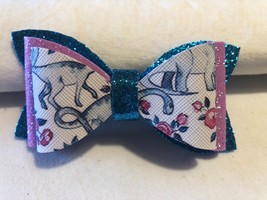 Dinosaur 3 Layer Hair Bow. Blue, Pink And White. 3.5&quot; X 1.75&quot;. Homemade - $6.76