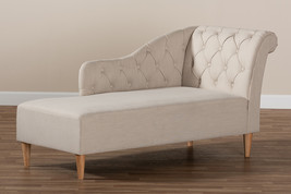 Anabella Beige Fabric Upholstered Oak Finished Chaise Lounge - $463.00