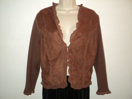 Bagatelle Size Large Cardigan Sweater Jacket Brown Suede Look Knit Back/Sleeve - £21.54 GBP