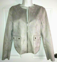 Ann Taylor Factory Pale Gray Faux Suede Full Zip Long Sleeve Pockets Jacket SZ 4 - £14.01 GBP