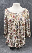 VTG Chaps Top Women Large Floral Peasant Blouse Scoop Neck Sheer Lightweight - £18.43 GBP