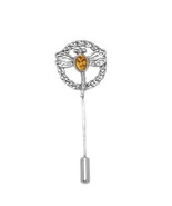 Outlander Inspired Dragonfly Silver Pin With Amber - $50.53