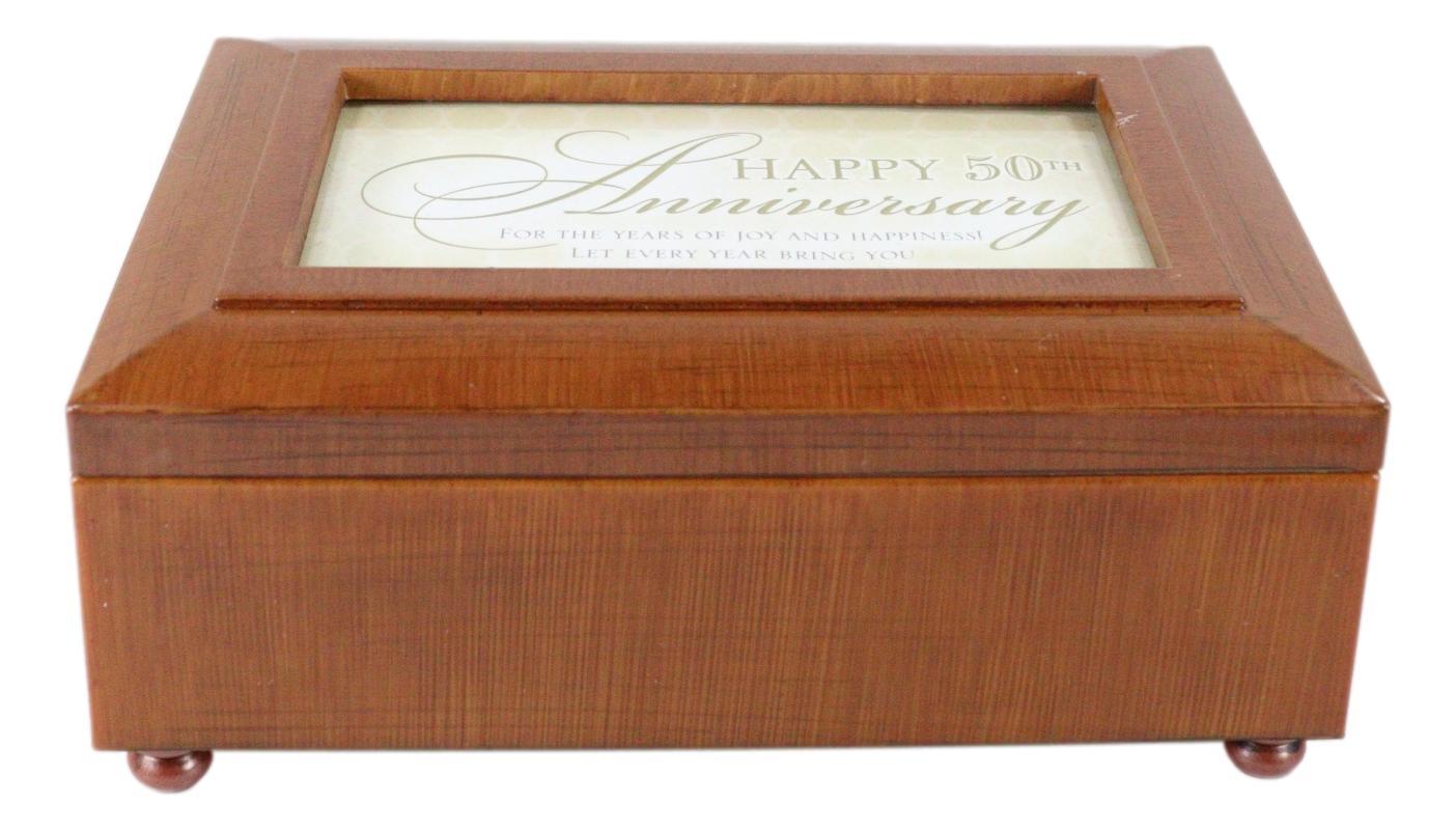 Happy Fiftieth 50th Anniversary Polished Burlwood With Trinket Wind Up Music Box Item image 7