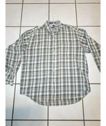 Mens XL Tommy Hilfiger Plaid Long Sleeve Shirt Button Down Collar Dark G... - $9.89