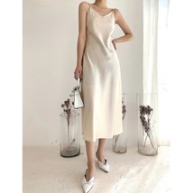 Elegant French Dress V Neck Satin Strap Midi Dresses 2023 Spring Summer New   Pa - £101.50 GBP