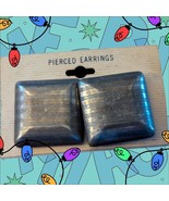 Vintage 60s 70s Lined  Square Stud Gray Matte Pierced Stud 1” Silver Mid... - €16,01 EUR